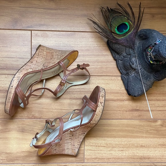 Michael Kors Shoes - MICHAEL KORS tan leather wedges